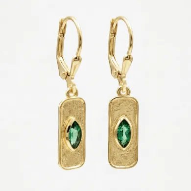 Gold Plated Emerald Marquise Cut Earrings in 925 Sterling Silver