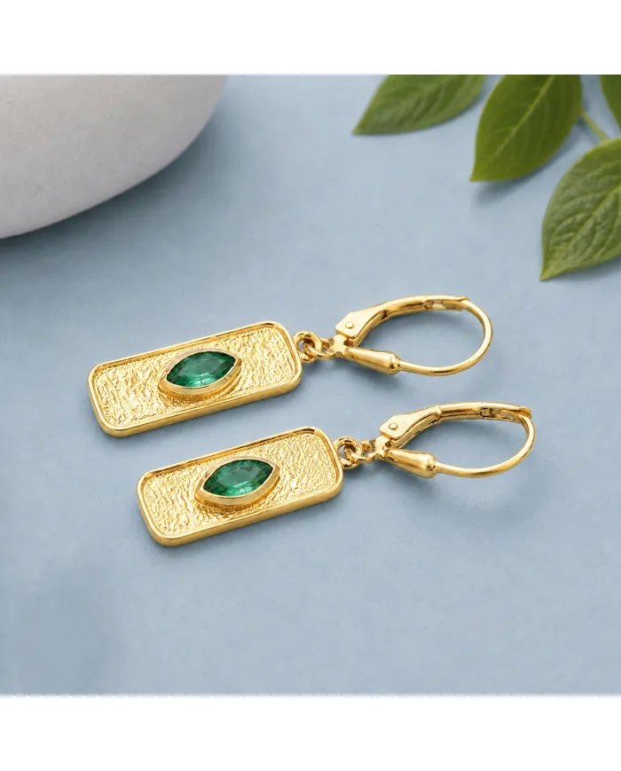 Gold Plated Emerald Marquise Cut Earrings in 925 Sterling Silver