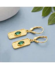 Gold Plated Emerald Marquise Cut Earrings in 925 Sterling Silver