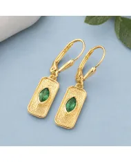 18K Gold-Plated Emerald Marquise-Cut Earrings, Silver Jewelry for Her