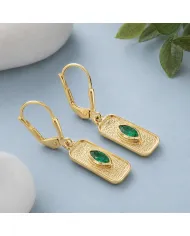 18K Gold-Plated Emerald Marquise-Cut Earrings, Silver Jewelry for Her