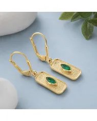 Gold Plated Emerald Marquise Cut Earrings in 925 Sterling Silver