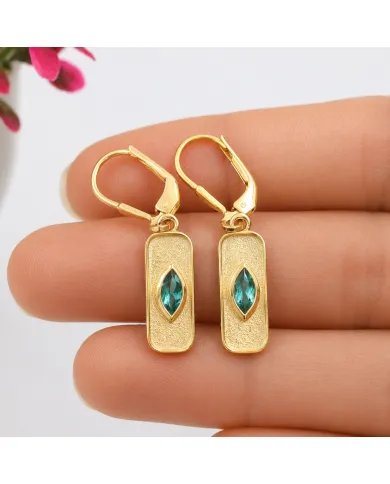 Gold Plated Emerald Marquise Cut Earrings in 925 Sterling Silver