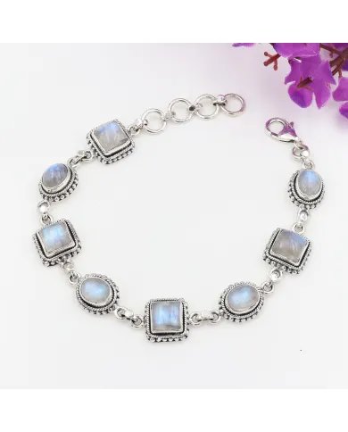 Moonstone Bracelet 925 Sterling Silver - Handmade Boho Style Jewelry