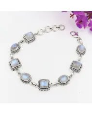 Moonstone Bracelet 925 Sterling Silver - Handmade Boho Style Jewelry