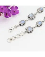Moonstone Bracelet 925 Sterling Silver - Handmade Boho Style Jewelry