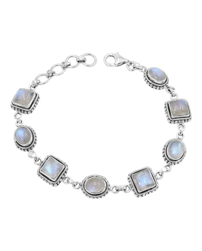 Moonstone Bracelet 925 Sterling Silver - Handmade Boho Style Jewelry