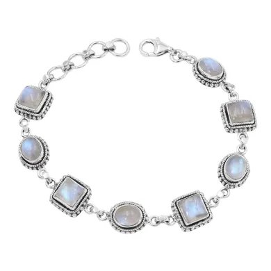 Moonstone Bracelet 925 Sterling Silver - Handmade Boho Style Jewelry