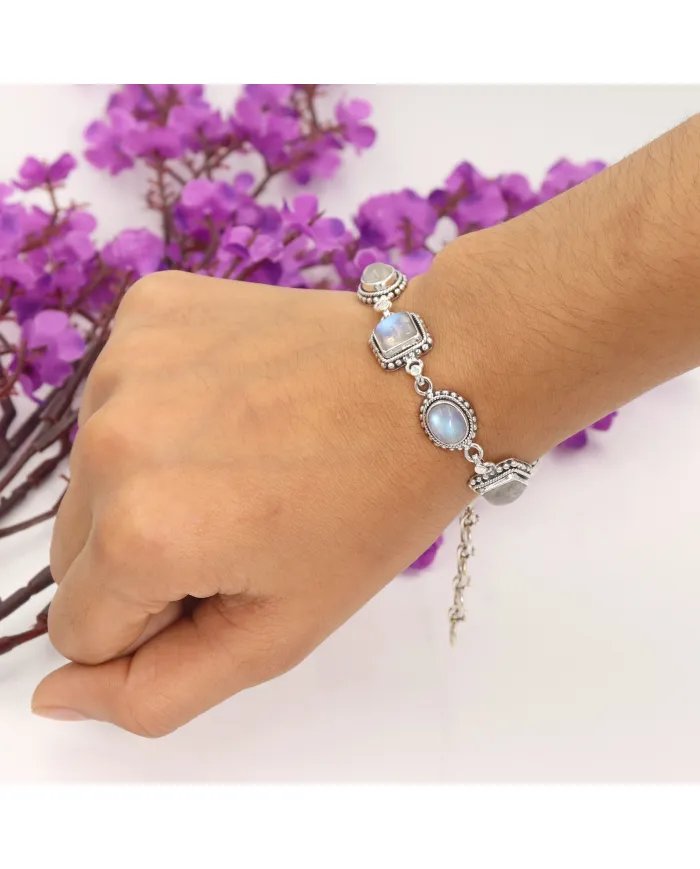 Moonstone Bracelet 925 Sterling Silver - Handmade Boho Style Jewelry