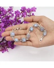 Moonstone Bracelet 925 Sterling Silver - Handmade Boho Style Jewelry