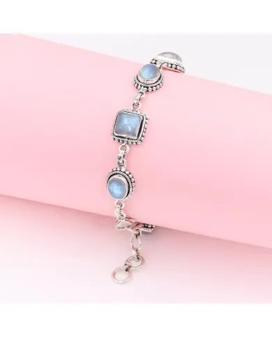 Moonstone Bracelet 925 Sterling Silver - Handmade Boho Style Jewelry