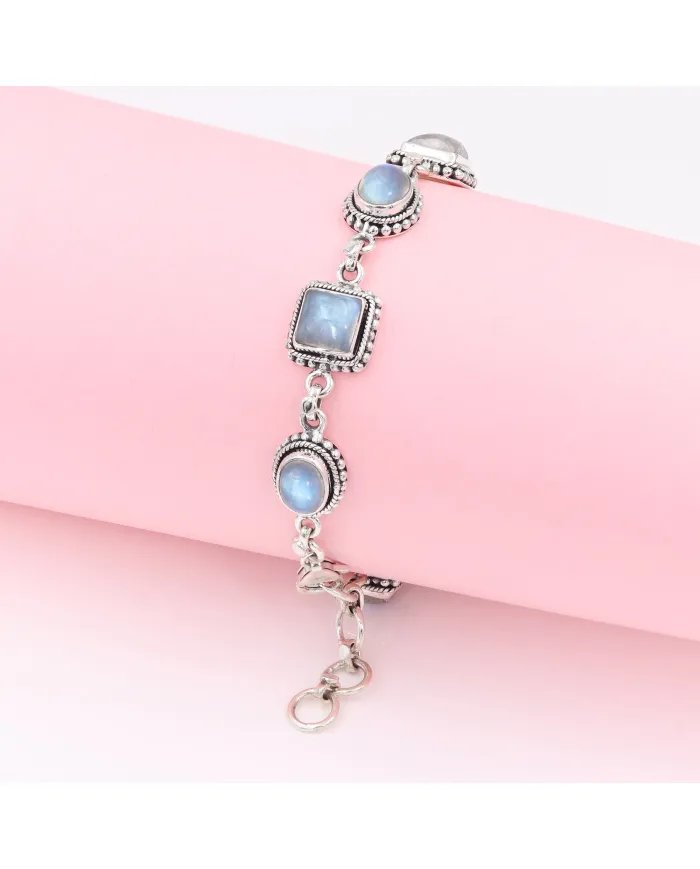 Moonstone Bracelet 925 Sterling Silver - Handmade Boho Style Jewelry