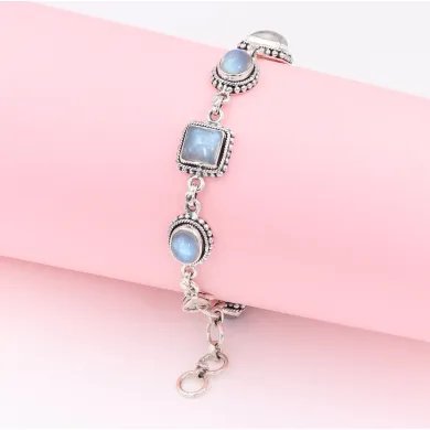 Moonstone Bracelet 925 Sterling Silver - Handmade Boho Style Jewelry