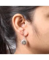 Natural Obsidian Jasper Face Carved Earrings - Sterling Silver Dangle Earrings for Women