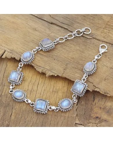 Moonstone Bracelet 925 Sterling Silver - Handmade Boho Style Jewelry