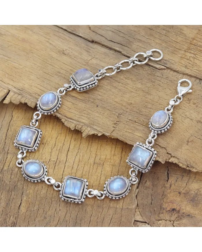 Moonstone Bracelet 925 Sterling Silver - Handmade Boho Style Jewelry