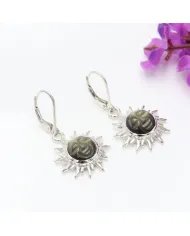 Natural Obsidian Jasper Face Carved Earrings - Sterling Silver Dangle Earrings for Women