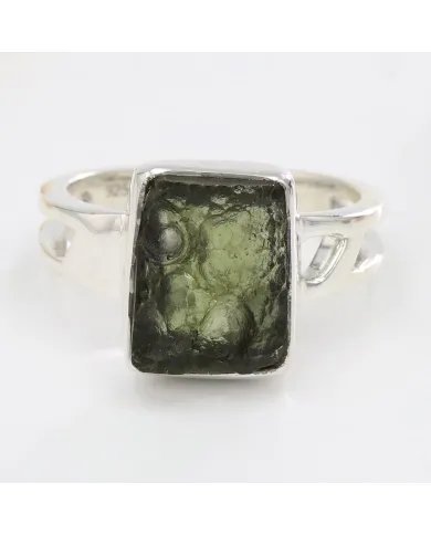 Raw Moldavite Ring 925 Sterling Silver - Handmade Gemstone Jewelry