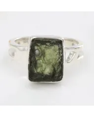 Raw Moldavite Ring 925 Sterling Silver - Handmade Gemstone Jewelry