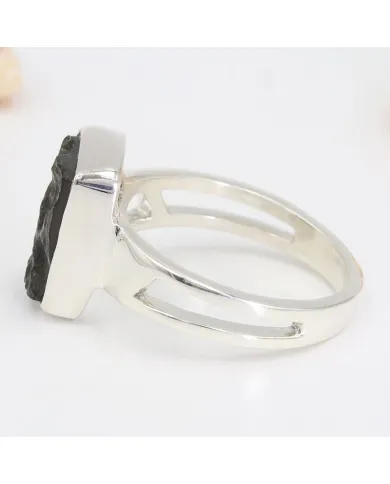 Raw Moldavite Ring 925 Sterling Silver - Handmade Gemstone Jewelry