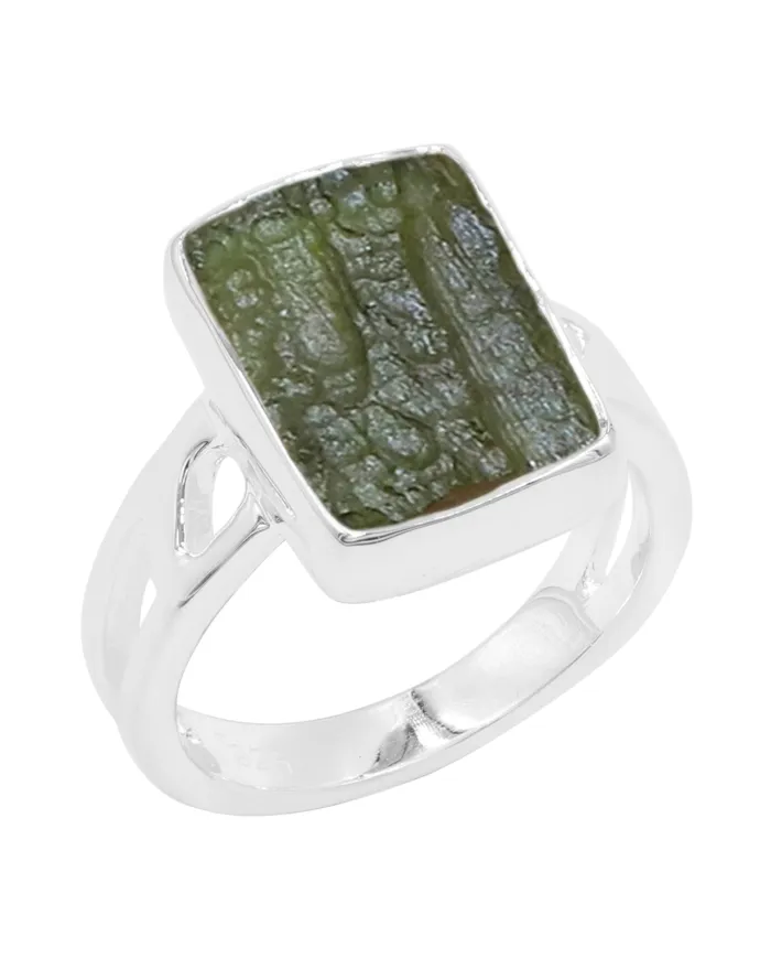 Raw Moldavite Ring 925 Sterling Silver - Handmade Gemstone Jewelry