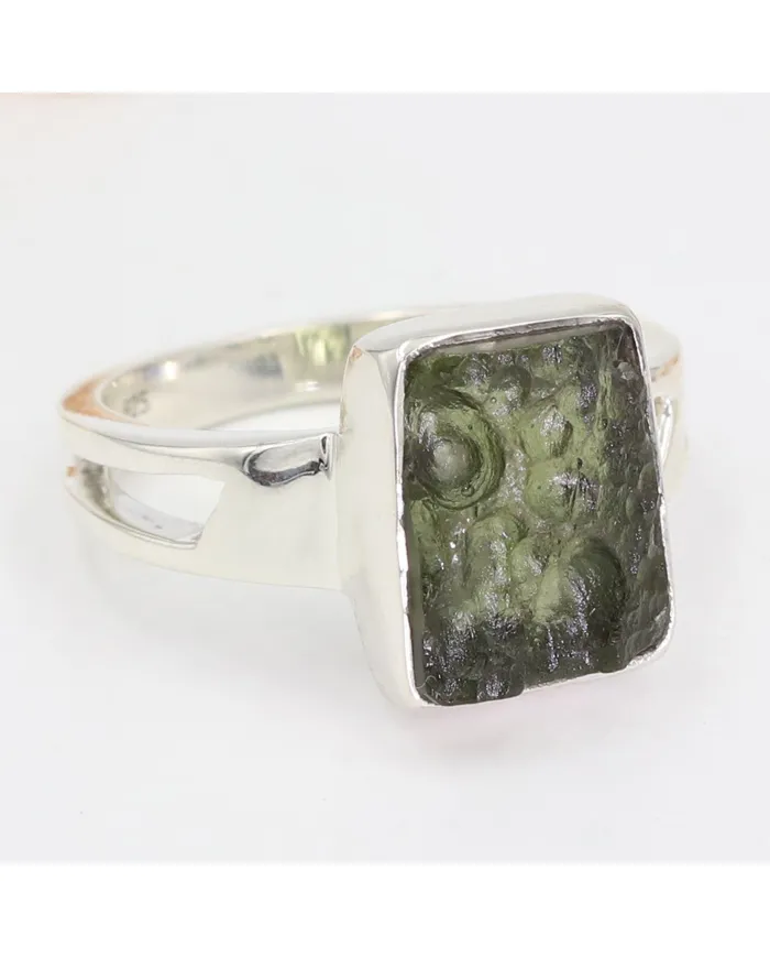 Raw Moldavite Ring 925 Sterling Silver - Handmade Gemstone Jewelry