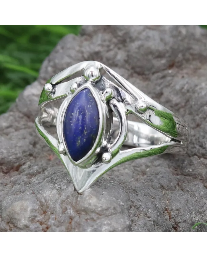 925 Sterling Silver Lapis Lazuli Ring | Handmade Statement Jewelry