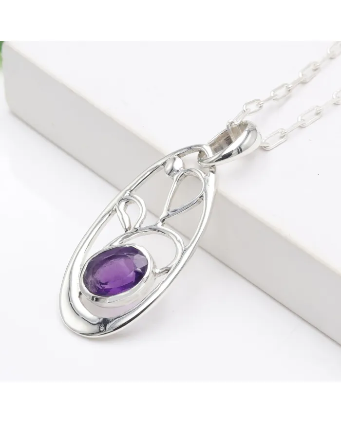 Amethyst Pendant in 925 Sterling Silver | Handmade Gemstone Jewelry