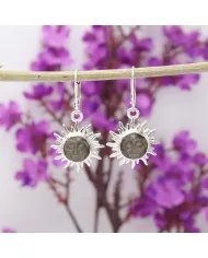 Natural Obsidian Jasper Face Carved Earrings - Sterling Silver Dangle Earrings for Women