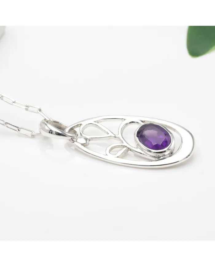 Amethyst Pendant in 925 Sterling Silver | Handmade Gemstone Jewelry
