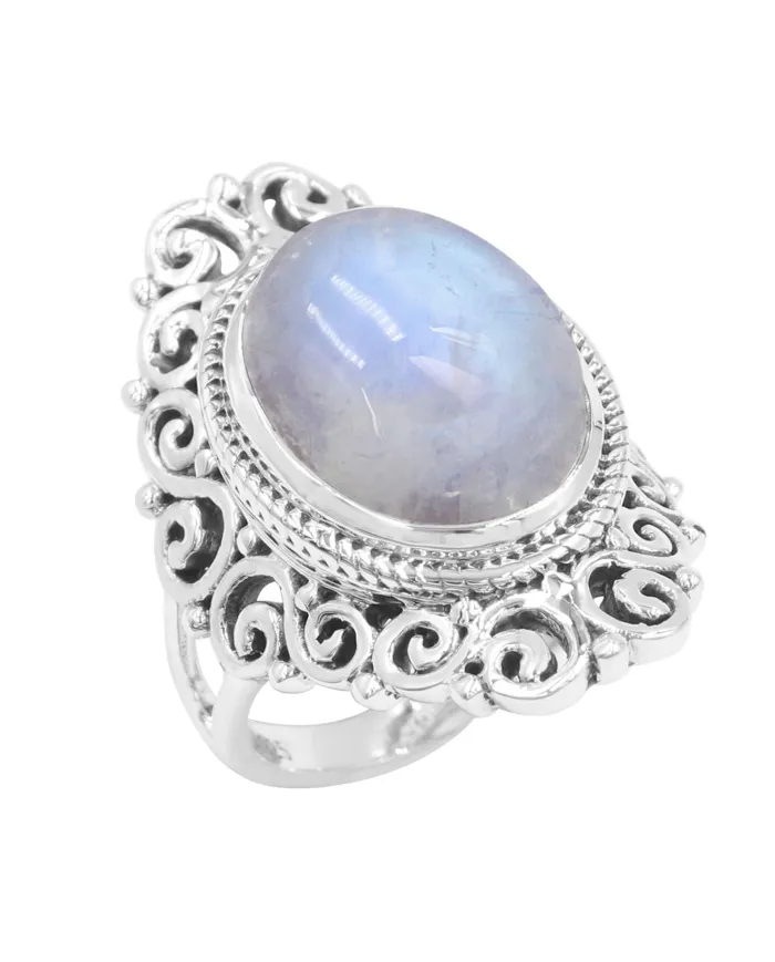 Moonstone Ring 925 Sterling Silver Handmade Boho Statement Jewelry