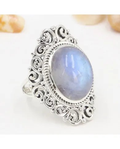 Moonstone Ring 925 Sterling Silver Handmade Boho Statement Jewelry