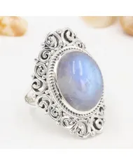 Moonstone Ring 925 Sterling Silver Handmade Boho Statement Jewelry