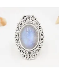 Moonstone Ring 925 Sterling Silver Handmade Boho Statement Jewelry