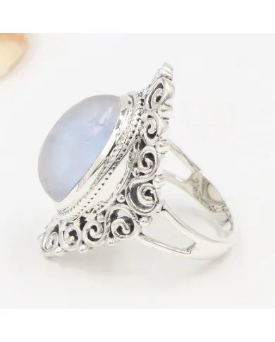 Moonstone Ring 925 Sterling Silver Handmade Boho Statement Jewelry