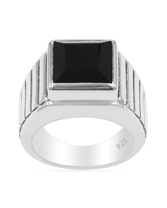 Men's Black Onyx Ring in 925 Sterling Silver Handmade Statement Jewelry