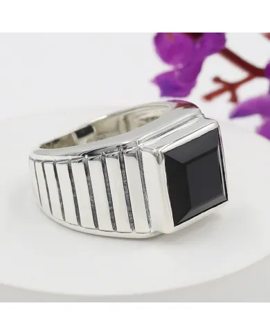 Men's Black Onyx Ring in 925 Sterling Silver Handmade Statement Jewelry