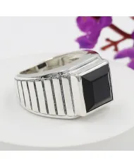 Men's Black Onyx Ring in 925 Sterling Silver Handmade Statement Jewelry