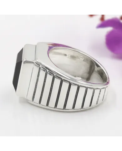 Men's Black Onyx Ring in 925 Sterling Silver Handmade Statement Jewelry