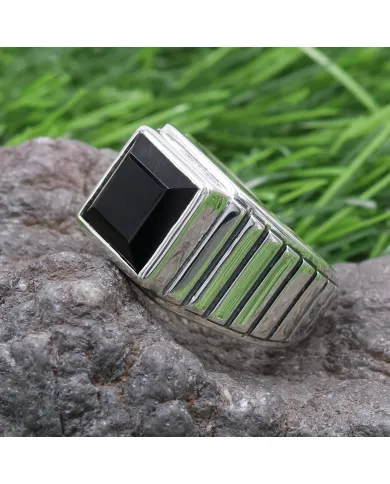 Men's Black Onyx Ring in 925 Sterling Silver Handmade Statement Jewelry