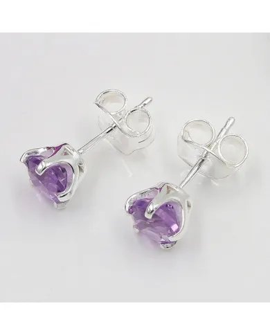 Amethyst Stud Earrings in 925 Sterling Silver Handmade Gemstone Jewelry