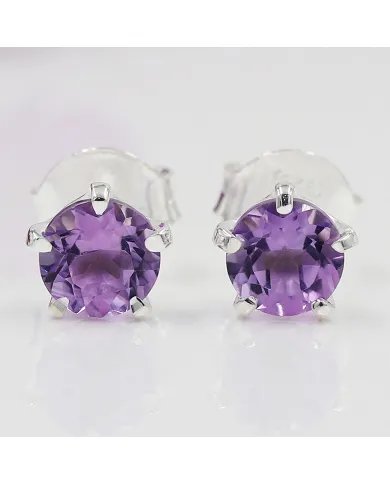 Amethyst Stud Earrings in 925 Sterling Silver Handmade Gemstone Jewelry