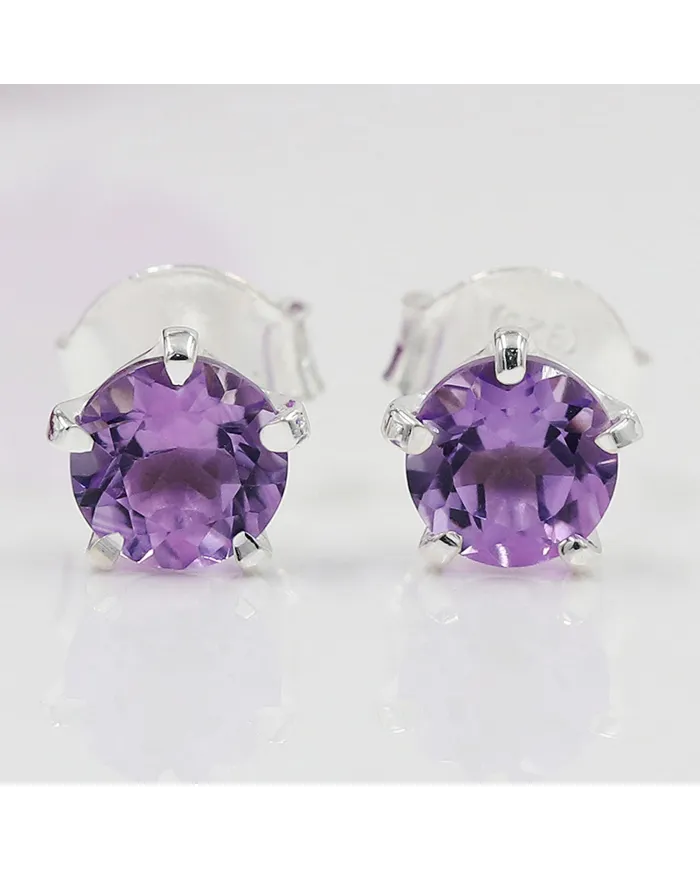 Amethyst Stud Earrings in 925 Sterling Silver Handmade Gemstone Jewelry