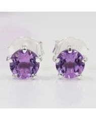 Amethyst Stud Earrings in 925 Sterling Silver Handmade Gemstone Jewelry