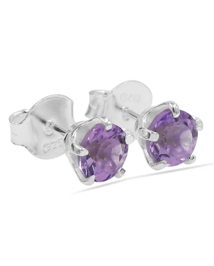 Amethyst Stud Earrings in 925 Sterling Silver Handmade Gemstone Jewelry