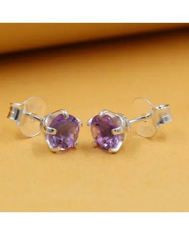 Amethyst Stud Earrings in 925 Sterling Silver Handmade Gemstone Jewelry