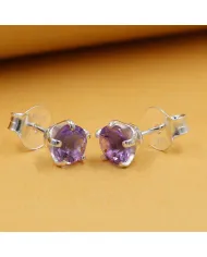 Amethyst Stud Earrings in 925 Sterling Silver Handmade Gemstone Jewelry