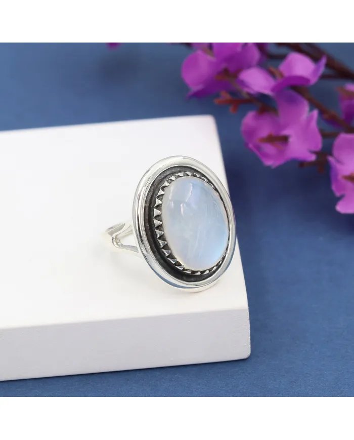 Oval Moonstone Ring in 925 Sterling Silver | Handmade Boho Jewelry