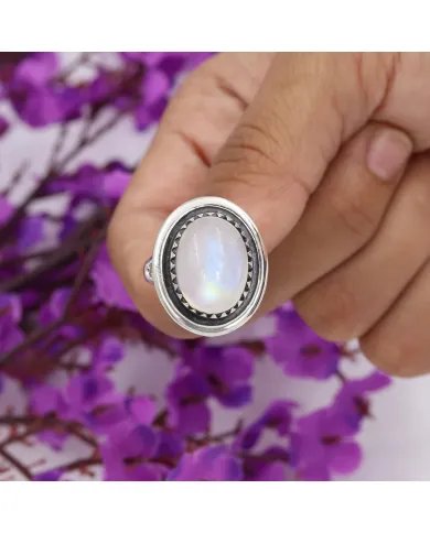 Oval Moonstone Ring in 925 Sterling Silver | Handmade Boho Jewelry