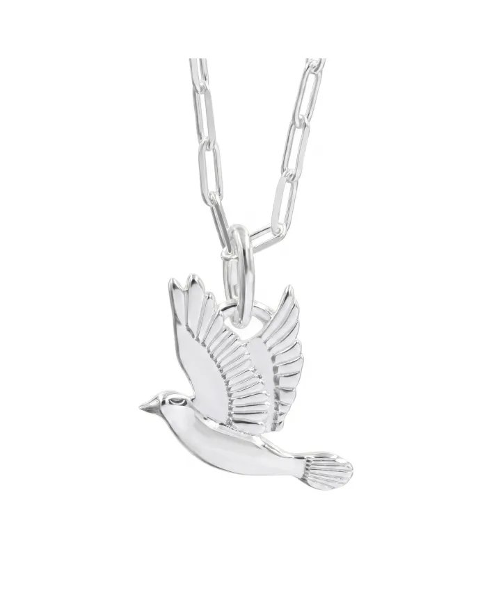 Sterling Silver Dove Pendant – Flying Bird Peace Symbol Jewelry for Her